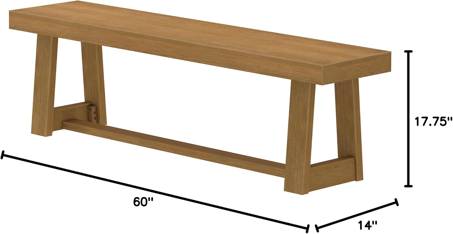 Plank+Beam Classic Dining Bench, 60 Inch, Pecan Wirebrush | Non-Toxic Finishes, Farmhouse Design, Elegant Details, Easy Assembly, Quick Setup, Solid Wood