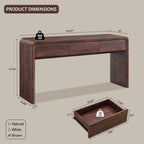 63" Console Table with 3 Drawers, Wood Entryway Table with Storage, Brown | Modern Behind Couch Table with Curved Profile Design, Narrow Long Sofa Table Behind Couch for Living Room, Hallway, Foyer