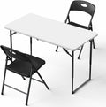Folding Table and Chairs Set for 3, 4FT Foldable Plastic Table with Carry Handle & 2 Black Folding Chairs, Portable Indoor Outdoor Dining Set for Party, Wedding, Picnic, Camping, Events