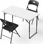 Folding Table and Chairs Set for 3, 4FT Foldable Plastic Table with Carry Handle & 2 Black Folding Chairs, Portable Indoor Outdoor Dining Set for Party, Wedding, Picnic, Camping, Events