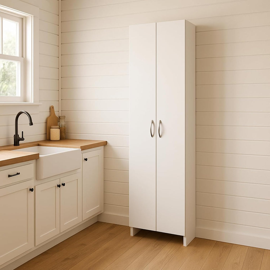 Decorotika 72" Modern Tall Pantry Cabinet with Doors, Freestanding Kitchen Storage Cabinet with Adjustable Shelves, Slim White Utility Storage Organizer for Kitchen, Laundry Room, Bathroom
