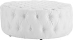 Modway Amour Faux Leather Button-Tufted Round Ottoman in White