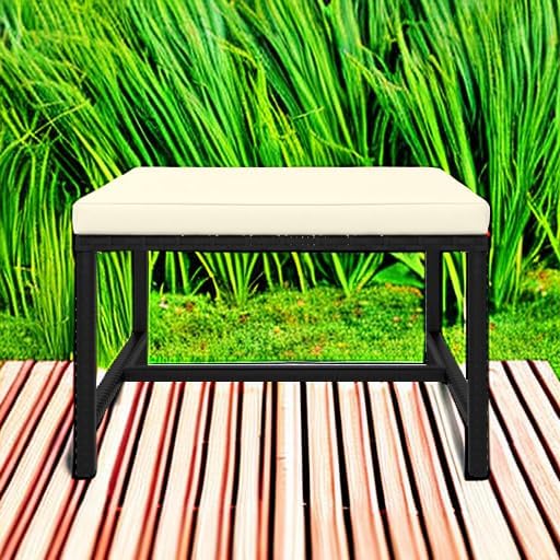 vidaXL Black Poly Rattan Sectional Footrest with Cream White Cushions - Versatile Outdoor Furniture - Steel Frame - Weather-Resistant Material