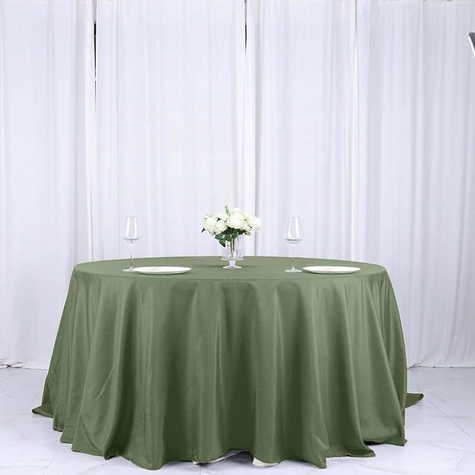 Efavormart Round Tablecloth, 132 Inch Stain & Wrinkle Resistant Washable Table Cloth, Decorative Polyester Fabric Table Cover for Banquet, Wedding, Dining- Olive Green