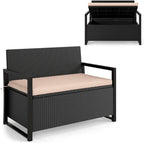 PE Rattan Outdoor Storage Loveseat Brown UV-Resistant Woven Rattan Pattern, 40-Gallon Under-Seat Storage, 800lbs Capacity for Patio