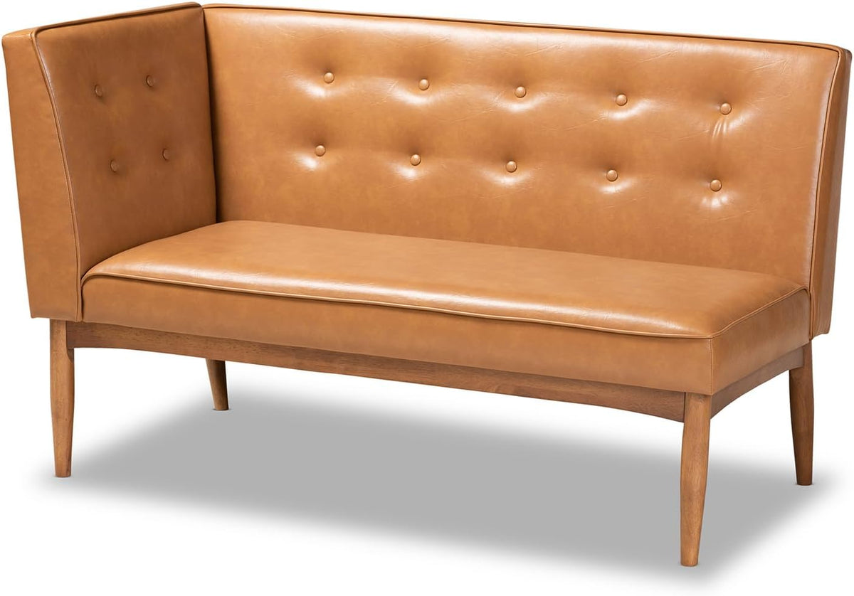 Faux Leather Corner Sofa Bench, Walnut Wood Finish, 2-Piece Dining Set