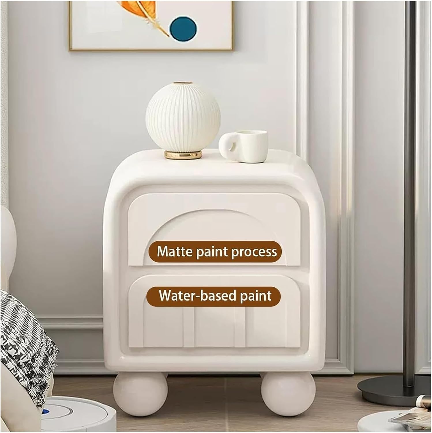 Nightstand, Night Stand, Bedside Table W/2 Wooden Drawers Modern Night Stand W/Spherical Cabinet Feet