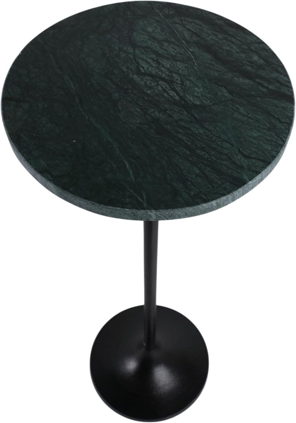 Elegant End Table, Side Table, or Small Night Stand for Room Decor - Slim Metal Drink Table with Marble Top and Trumpet Base for Bedroom or Living Room - Ideal for Small Spaces - 27" Green & Black