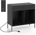 LOKO Large Record Player Stand with Charging Station, Vinyl Record Holder with Storage Compartments & 2 Drawers, Turntable Display Stand with Metal Legs for Living Room, Bedroom, Office (Black)