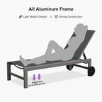 PURPLE LEAF Patio Lounge Chair Set for 2, Quick-Dry Fabric, Grey | Rust-resistant powder-coated frame, 270 lbs, quick-dry/fade-resistant Textilene mesh, 5-pos flat recline, wheels, side table