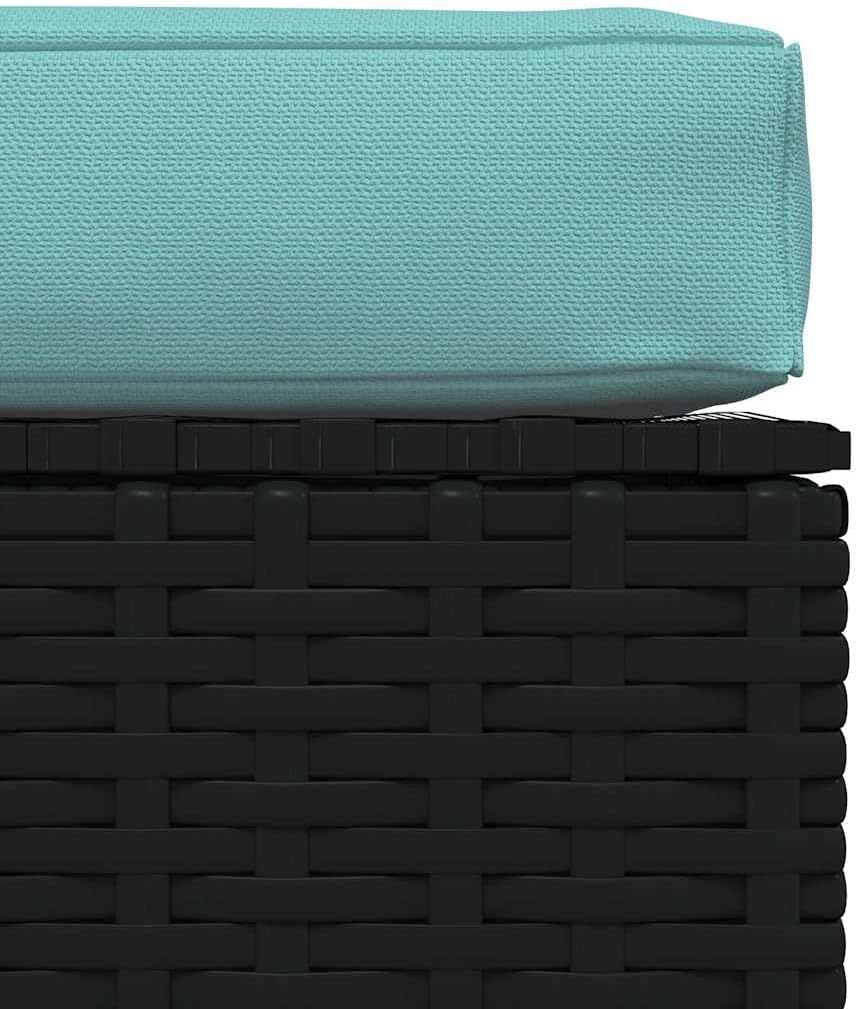Patio Footrest with Cushion, 27.6x27.6x11.8 Inches Poly Rattan Ottoman, Black Steel Frame Footstool for Outdoor Use