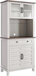 72" Pantry Cabinet with Storage Drawers 2 Glass Doors, Farmhouse Kitchen Hutch, Farmhouse Kitchen Hutch with Storage Drawers for Living Room, Dining Room,