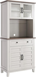 GAOMON Elegant 72" White Pantry Coffee Bar Cabinet – Tall Kitchen Storage with Adjustable Shelves, 4 Glass Doors & 1 Drawer – Multi-Functional Hutch for Dining Room & Kitchen, White