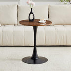 Round Dining Table, 23.6" Circle Tulip Table with Thickened Tabletop & Metal Pedestal, Mid Century Modern Bistro Table for Kitchen, Small Places, Living Room, Cafe (Walnut + MDF)
