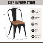 18 Inch Metal Dining Chairs Set of 4 Farmhouse Kitchen Chairs with Wooden Seat and Metal Backrest Stackable Black Dining Room Seating