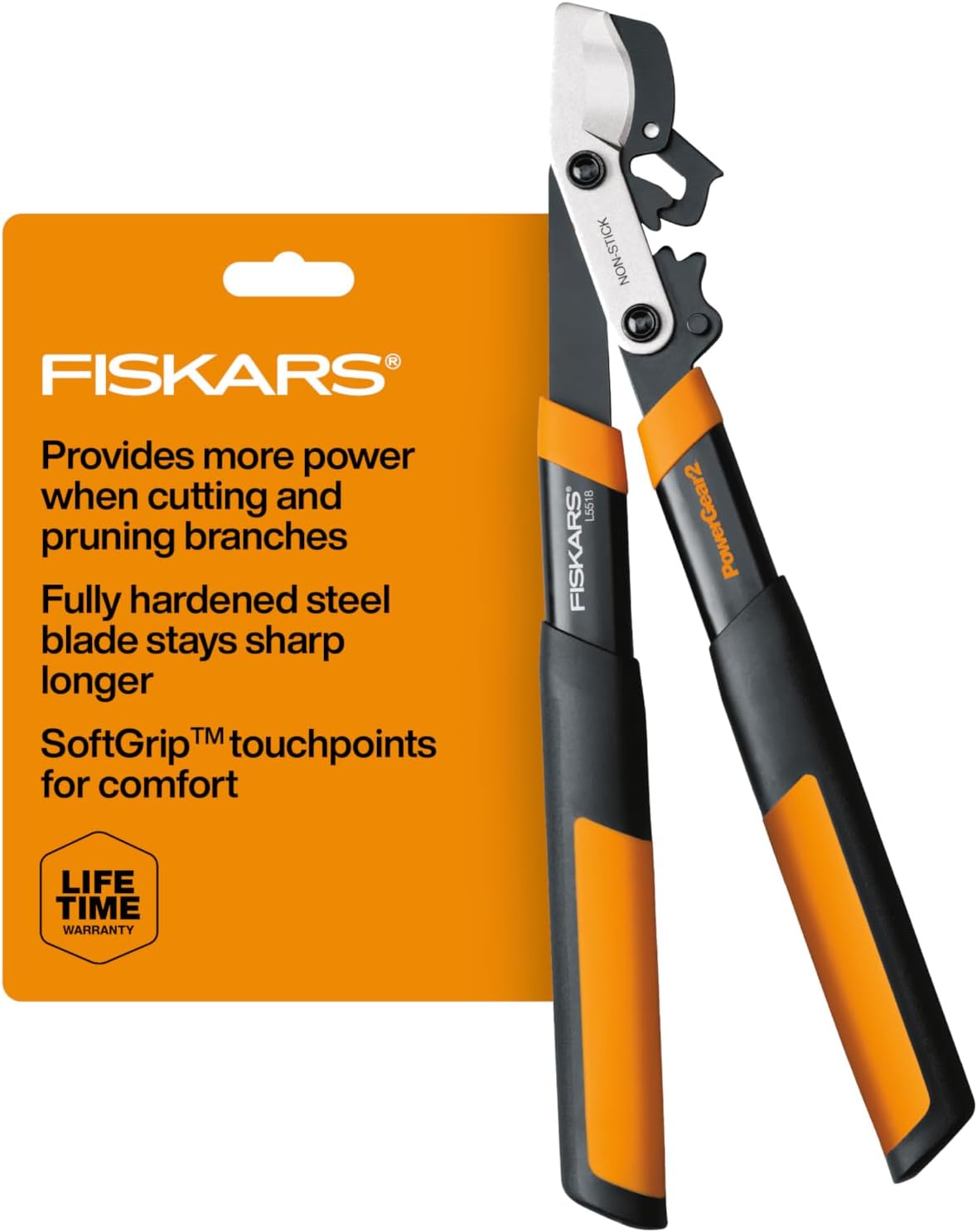 Fiskars 18-Inch Loppers for Tree Trimming, Heavy Duty, Sharp Bypass Steel Blade Tree Branch Cutter up to 1.5-Inch Diameter Cut Capacity, PowerGear2 Technology Multiplies Power, Hand Loppers