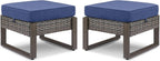 Belord Outdoor Ottomans for Patio - 250 LBS Weight Capacity Wicker Foot Rest Set of 2 with Woodgrain Lacquered Metal Frame Multipurpose Outdoor Foot Stool for Porch Balcony Backyard (Grey/Blue)
