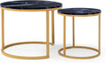 Anwick Set of 2 Circular Coffee Table, Nesting Design for Living Room, Small Round & Circle Coffee Table for Apartment, Sturdy Metal Frame (Black+Gold)