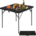 BLKMTY 34" Square Folding Card Table, Portable Picnic Dining Table, White | Fold-In-Half Plastic Tables Desk W/ Carry Handle, Indoor Outdoor Foldable Utility Tables, For BBQ, Camping, Party, Events
