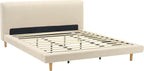 Cal-King Size Upholstered Beige Platform Bed with Chunky Headboard, Modern Fabric Bed Frame with 6-Inch Under-Bed Clearance for Bedroom, Solid Rubberwood Legs, 800lbs Capacity (California King)