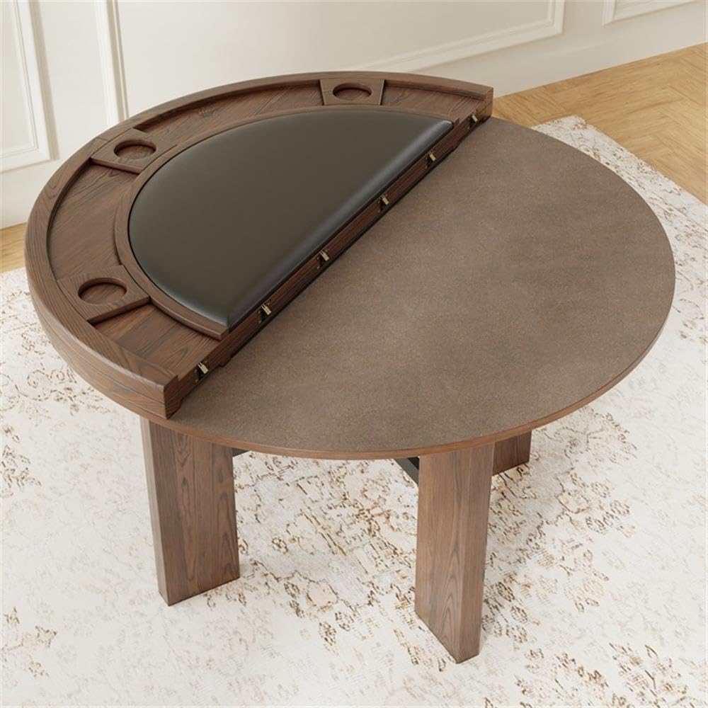 Pemberly Row 2-in-1 Game & Dining Table, 48-Inch Round Table with Flip-Top, Faux Leather Game Surface, Multi-Purpose Home Table, 30" Hx48 Wx48 D