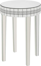 19.7" Mirror Side Table Round End Table with Crushed Diamond and Glass Top, Silver Coffee Table for Living Room, Bedroom, Sofa, Corner
