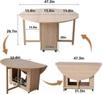 COMUHOME 47.3" Round Folding Dining Table for 4-8, Wood Kitchen Foldable Dining Table Large Drop Leaf Dinner Table with Storage Shelf Metal Legs for Home Dining Room Living Room in Wood Color
