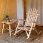DJL Wooden Rocking Chair Log Outdoor Rocker Outside Patio Lawn Furniture Living Room Porch Comfy Beach Balcony, Heavy Duty, Lightly Toasted