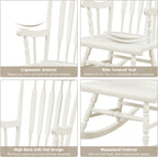 Giantex Outdoor Wood Rocking Chair - Patio Rocking Chair with Solid Rubber Wood Frame, Slat Back, Outside & Indoor Rocker for Garden, Poolside, Balcony, Backyard, Lawn, Front Porch Rocker, White