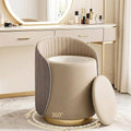 Luxury Vanity Stool with Storage, 360° Swivel Vanity Chair with Back, 400lbs Round Ottoman Leather Makeup Vanity Stool, Dressing Table Seat for Bedroom Bathroom Dressing Room (Gray- B)