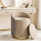 Luxury Vanity Stool with Storage, 360° Swivel Vanity Chair with Back, 400lbs Round Ottoman Leather Makeup Vanity Stool, Dressing Table Seat for Bedroom Bathroom Dressing Room (Gray- B)