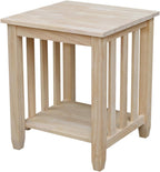 HomeStock Asian Tall End Table, Solid Parawood, 21" W x 21" D x 25" H, 32 lbs, Butcher Block Surface, Ready to Assemble, Single Shelf for Storage.