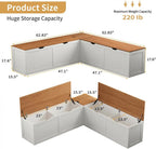 L Shape Kitchen Breakfast Nook Bench, Kitchen Corner Nook Bench Seating with Hidden Storage, Corner Dining Bench for Entryway. (White + Yellow)