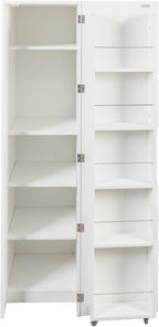 62.99''H Tall Kitchen Pantry Cabinet, Freestanding Corner Buffet Sideboard with Door Shelves and Adjustable Shelves, Narrow Storage Pantry for Kitchen Living Room Dinning Room, White