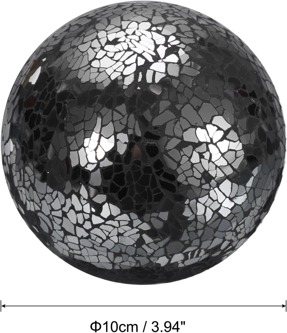 uxcell 4" Decorative Balls, 3 Pcs Mosaic Glass Balls, Decorative Table Sphere Orbs, Centerpiece Balls for Decorating Bowls Vase Tables Wedding Party, Black