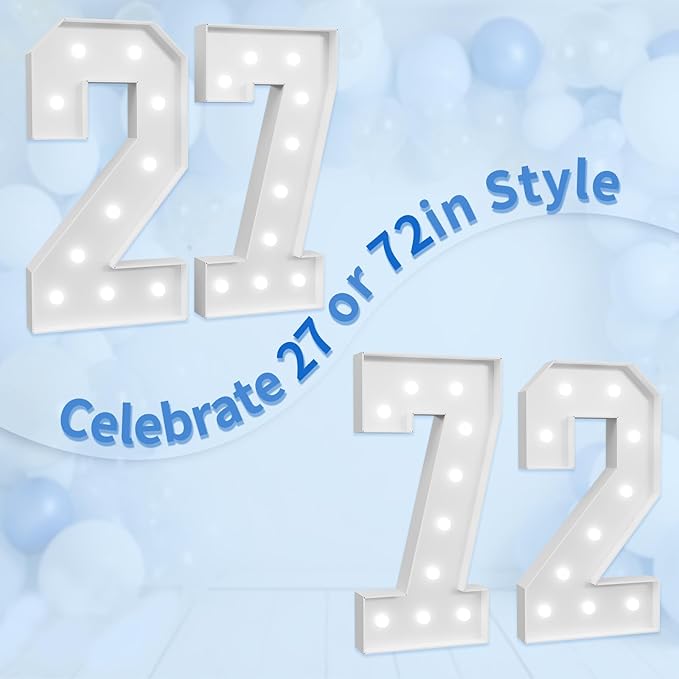 Marquee Numbers Large 27th-Birthday Decorations: 4ft Light Up Number Party Decor 72 Year Old Women And Men Birthday Decoration Backdrop 72 Anniversary Cardbo ard Big Mosaic Balloon Frame Number 27