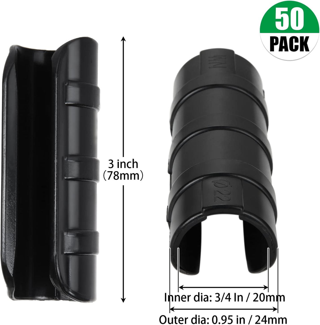 50 PCS Greenhouse Clips 3/4 inch Plastic Greenhouse Clamps 20mm Black ABS Snap Clamp Tube Clip Garden Buildings Tube Clip for Greenhouse Film Sunshade Nets Frame Shelters- Outer Ø 0.95” inner Ø 0.78”