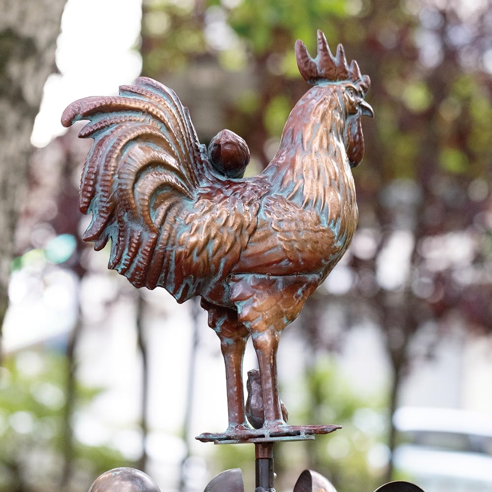 Metal Rooster with Chicks Garden Spinner,79" Large Metal Kinetic Wind Spinner for Outdoor Garden Yard Decor,Antique Copper Chicken Rooster Sculpture Statue Yard Art Wind Spinner for Patio Lawn