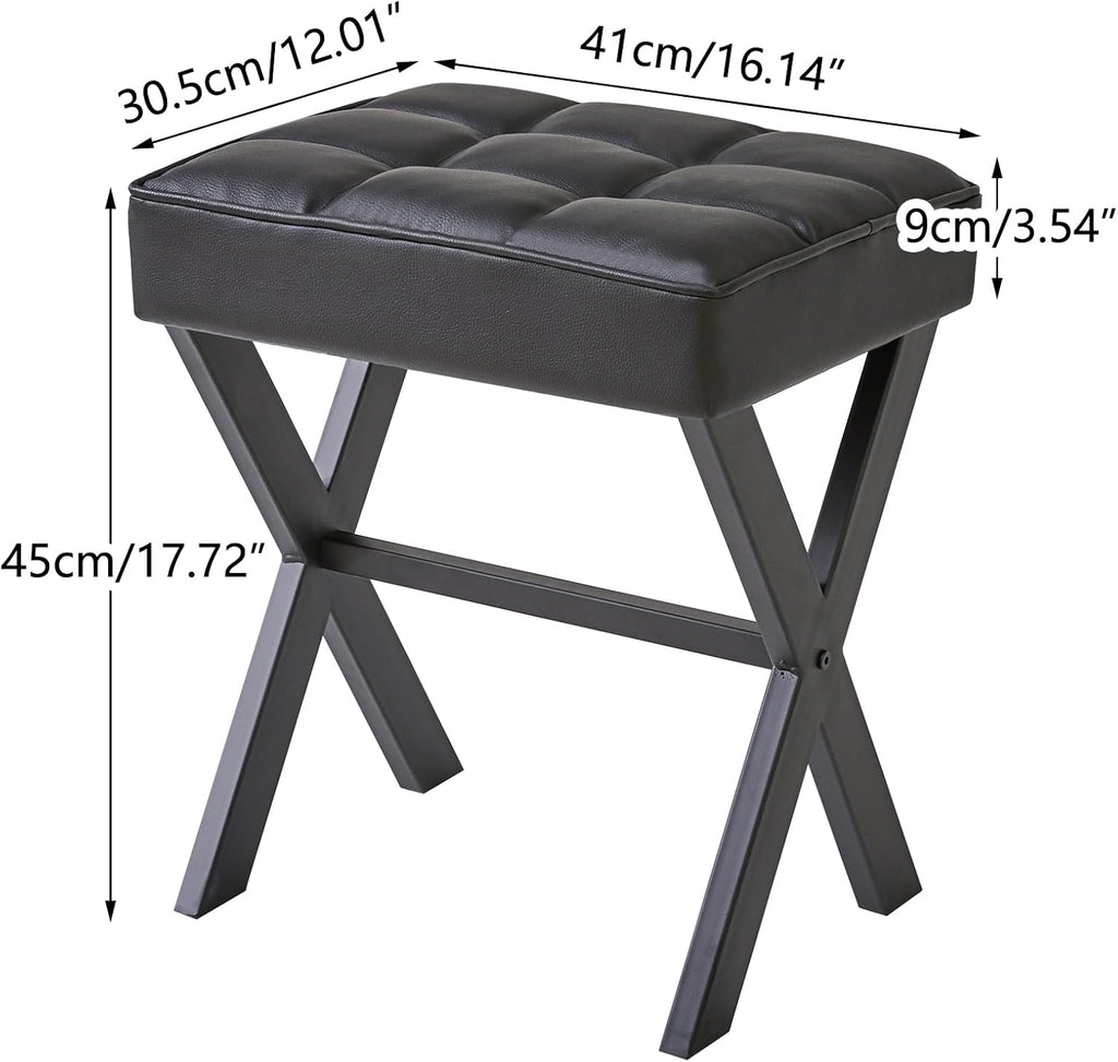 IBUYKE Square Makeup Stool with X-Leg, PU Vanity Chair, Black LG-71B | Footrest Ottoman Seat Multi-Use Small Side Table Bedroom Living Room