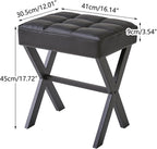 IBUYKE Square Makeup Stool with X-Leg, PU Vanity Chair, Black LG-71B | Footrest Ottoman Seat Multi-Use Small Side Table Bedroom Living Room