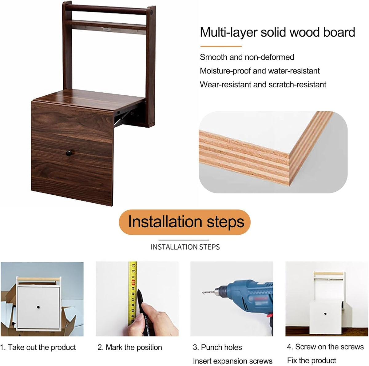 Wall Mounted Shoe Changing Stool Space Saving Hidden Chair Wall Stools, with Handrail and Non-Slip Mat, Shoe Changing Stool for Entryway Hallway