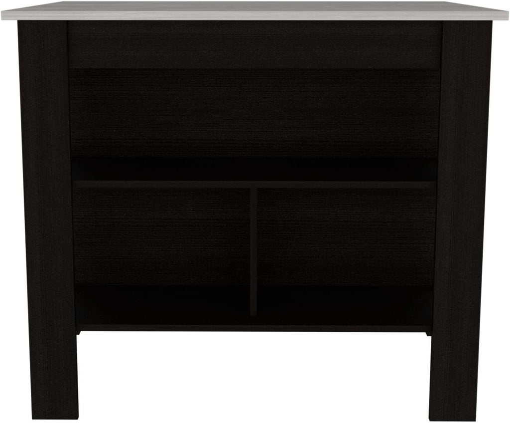 Kitchen Island with Three Storage Shelves and Marble Finish | Three open storage shelves and marble effect surface for organized kitchen storage