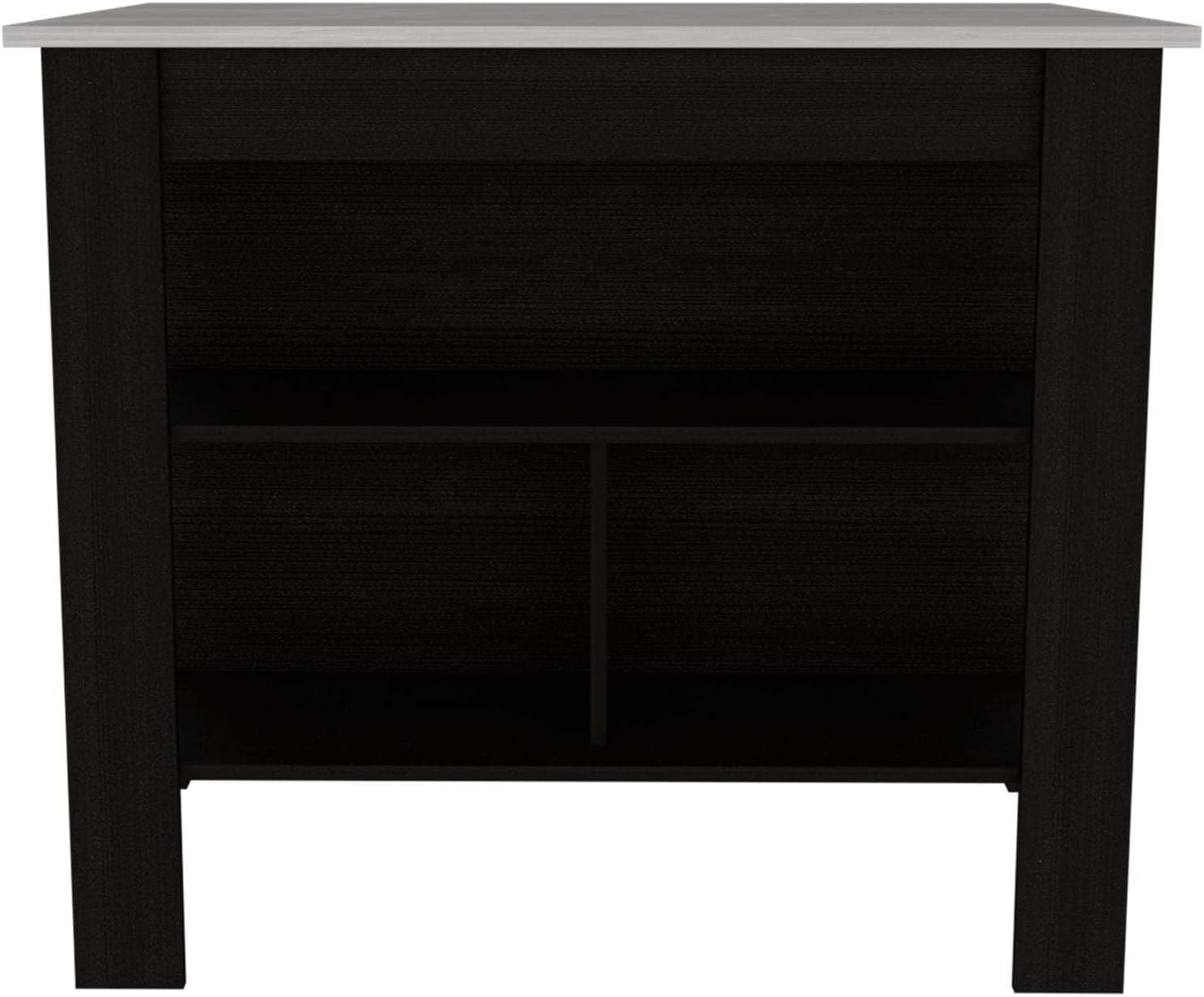 Kitchen Island with Three Storage Shelves and Marble Finish | Three open storage shelves and marble effect surface for organized kitchen storage