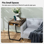 Hadulcet C Shaped End Table with Charging Station, Tiltable 0-52° | TV Tray Table Couch Tables That Slide Under, C Table End Table with Storage, Small Table Couch Desk for Small Spaces, Brown