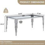 Modern Rectangle Glass Dining Table, 65" Clear Tempered Glass Desktop with Silver Mirrored Stainless Steel Legs, Stylish Elegant for 6 People, for Kitchen, Living Room, Office
