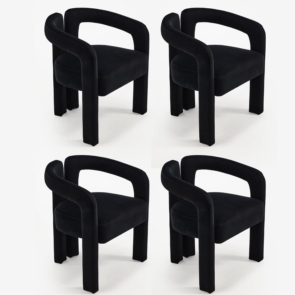 Fabric Barrel Side Chairs, Modern Designed Upholstered Fabric Accent/Dining Chair, Kitchen Armchair for Living Room Dining Room Bedroom (Black-1, Set of 4)