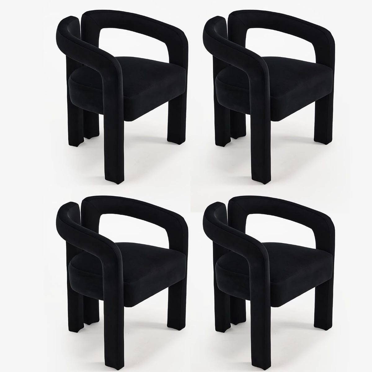 Fabric Barrel Side Chairs, Modern Designed Upholstered Fabric Accent/Dining Chair, Kitchen Armchair for Living Room Dining Room Bedroom (Black-1, Set of 4)