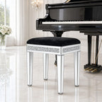 Vanity Stool with Storage, Velvet Upholstered Ottoman with Mirrored Legs, Hidden Storage Compartment, Diamond Trim Glam Makeup Chair & Piano Bench