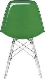 LeisureMod Cresco Modern Molded Dining Chair, Chrome-Plated Eiffel Base and Acrylic Support Legs Ergonomic Curved Seat Accent Side Chair for Living Room, Offices, Cafes, White Green