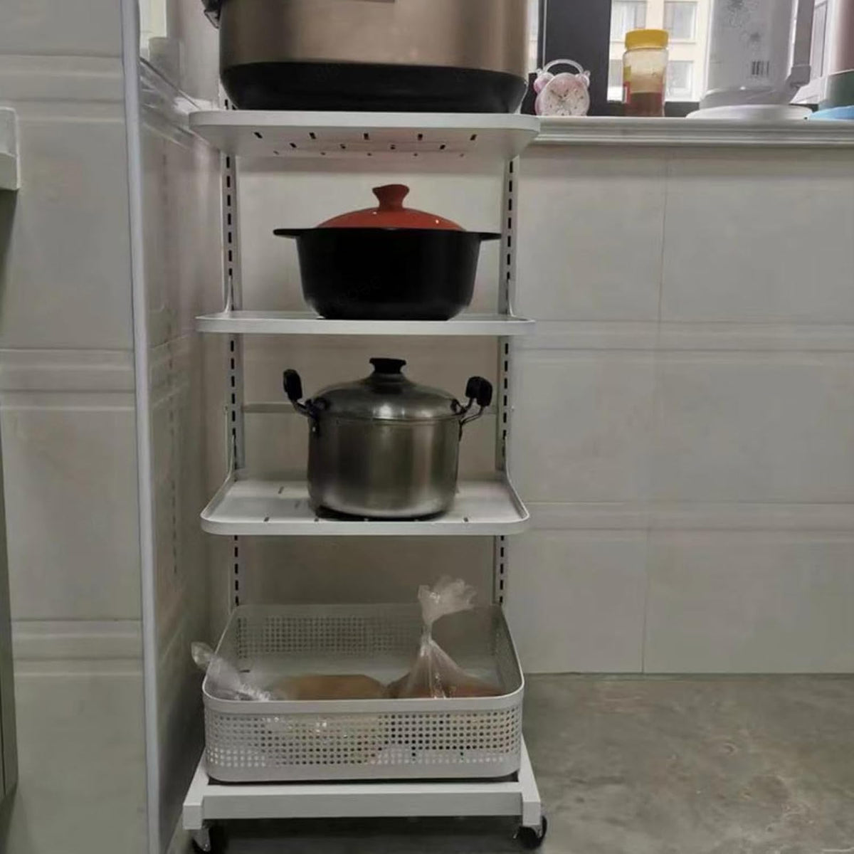 Kitchen Pan Storage Rack with 3 Pan Stands 2 Boards and 1 Basket Cupboard nizer for Hot Saucepans